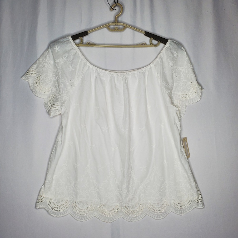 Bkk Chance White Eyelet Top Womens‎ 2X Short Sleeve Peasant Cottagecore Sheer